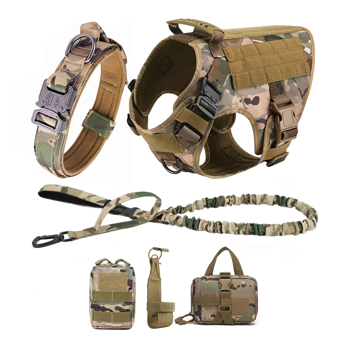 Tactical Nylon Dog Harness With Quick Release Molle Pouches For Training