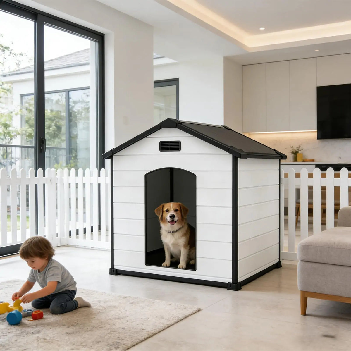 Outdoor Dog House Waterproof Insulated Kennel With Elevated Floor