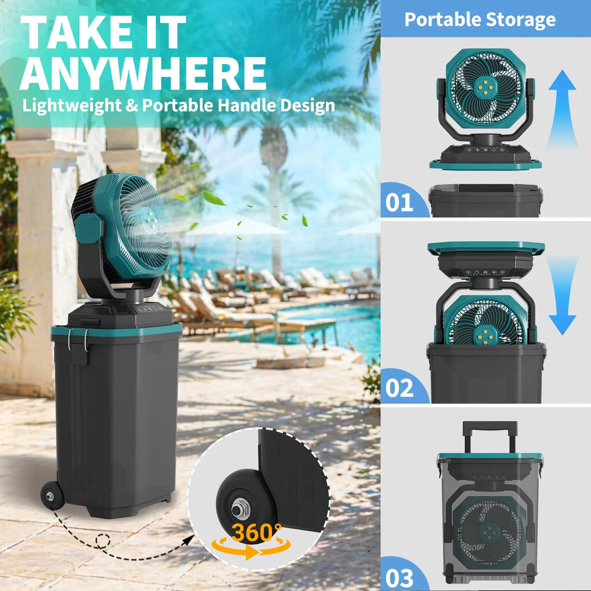 HiMiss Rechargeable Misting Bucket Fan Portable Outdoor Cooling System