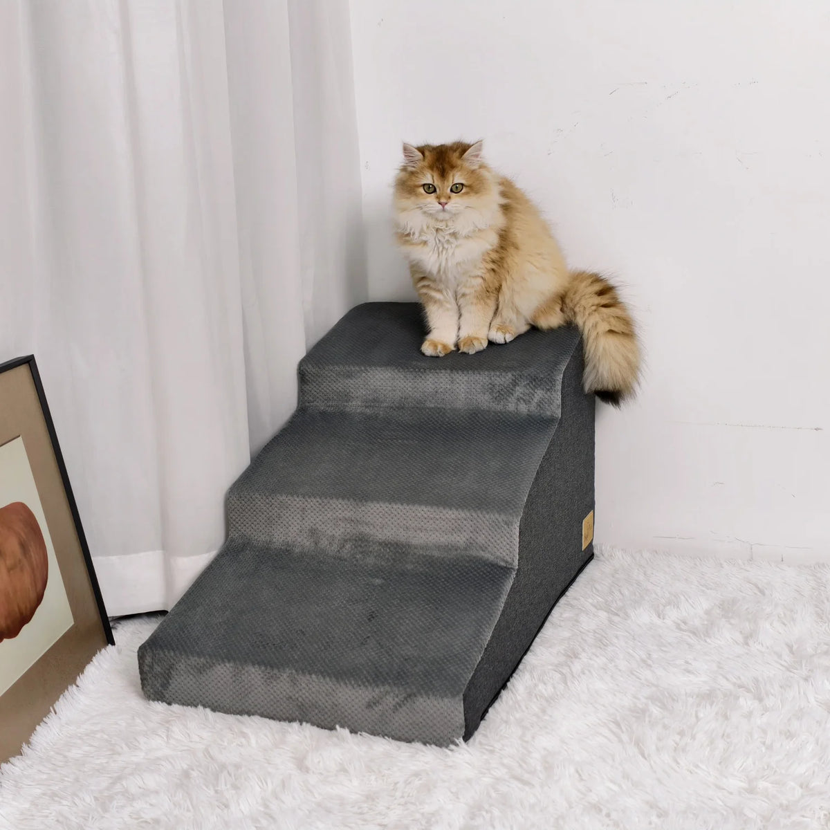 Three Quarter Step Dog Steps Ramp With Washable Cover Non Slip For Small Dogs