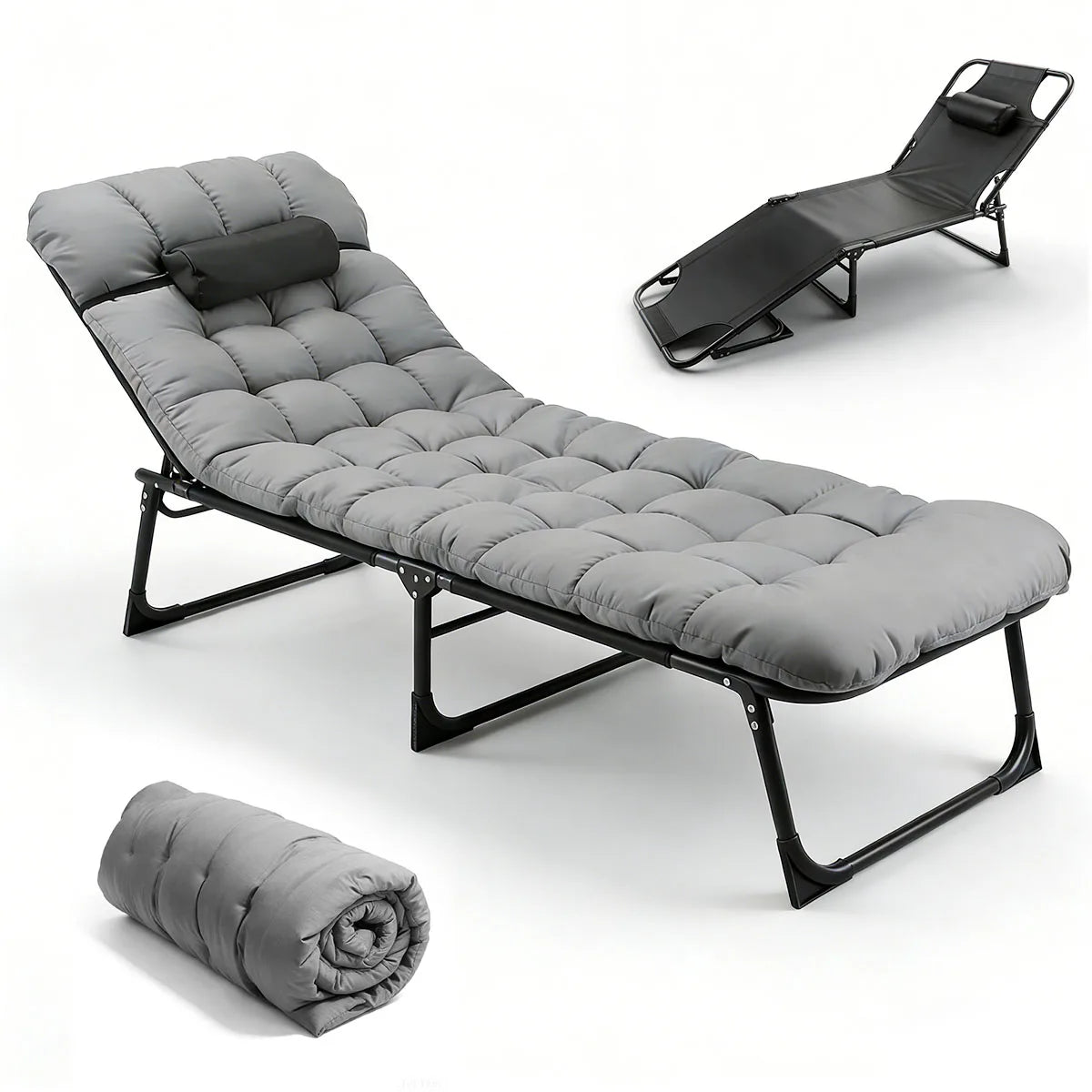 Adjustable Folding Camping Lounge Chair With Removable Comfort Cushion