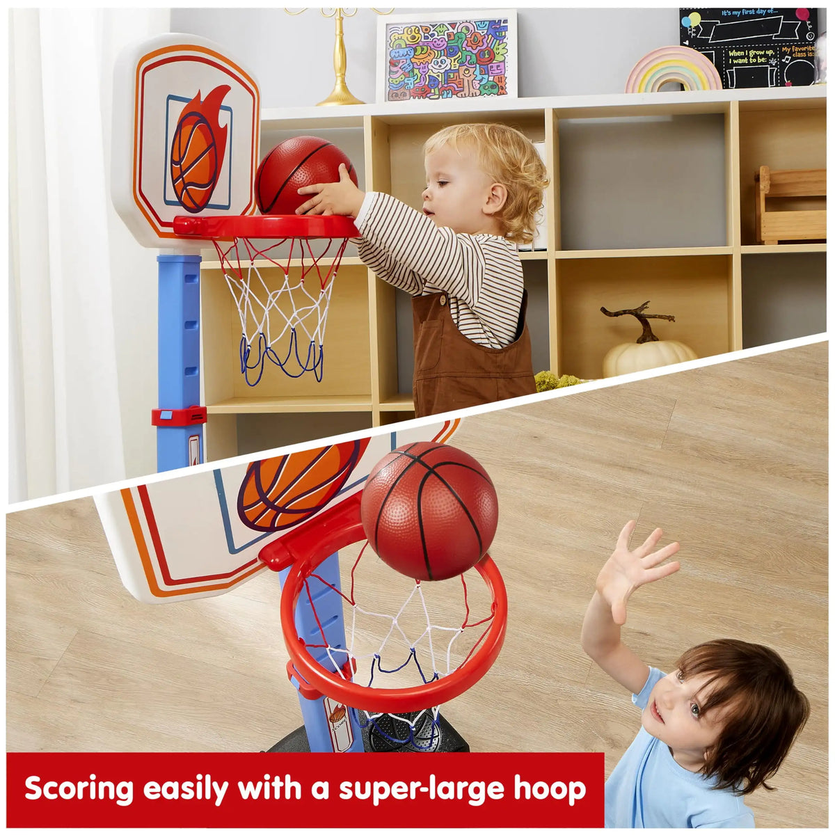 Joyfy Adjustable Indoor Basketball Hoop Game Set for Kids