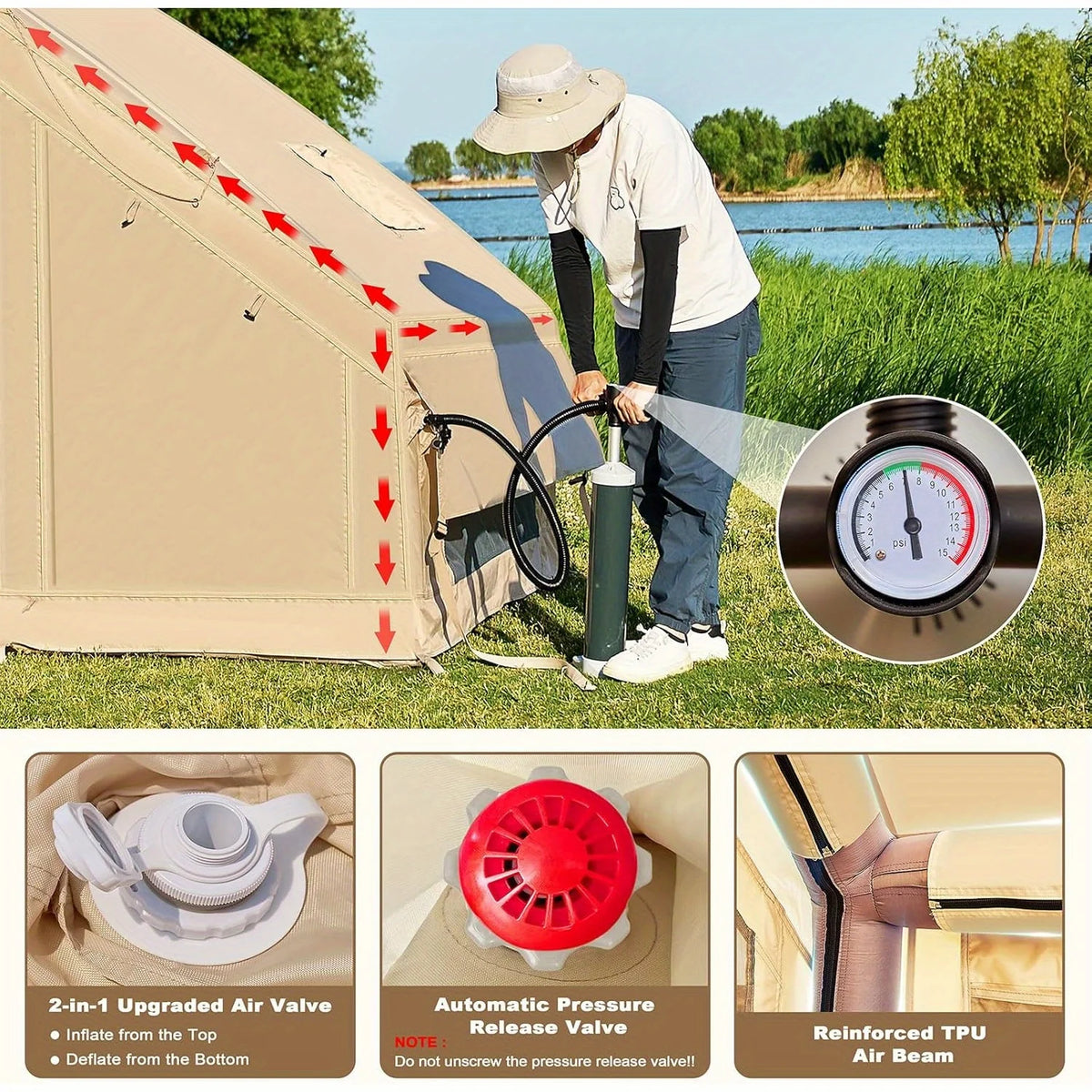 Inflatable Camping Tent With Stove Jack And Double Doors