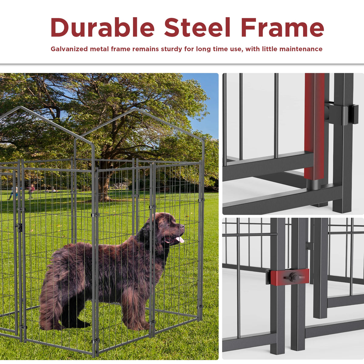 Outdoor Metal Dog Kennel With Anti Uv Waterproof Cover