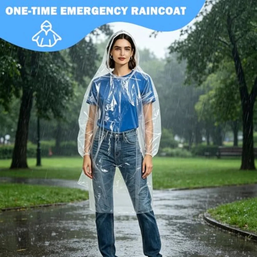 Disposable Waterproof Emergency Rain Ponchos With Hood For Outdoor Use