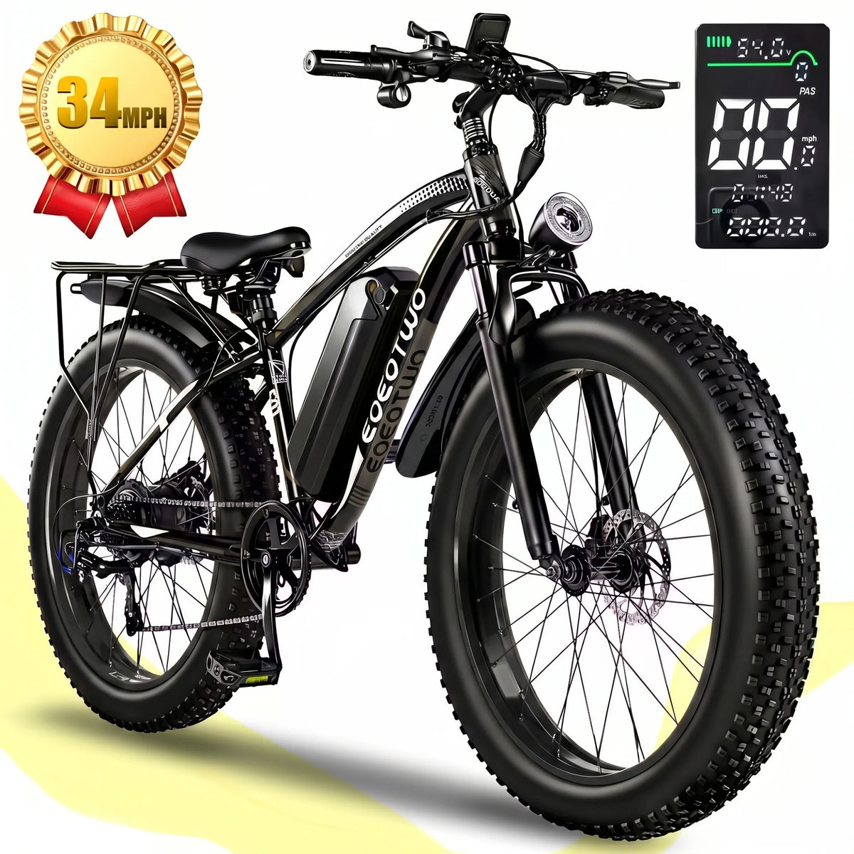 Eoeotwo 1500W Peak Fat Tire Ebike 34Mph 48V 15Ah Battery
