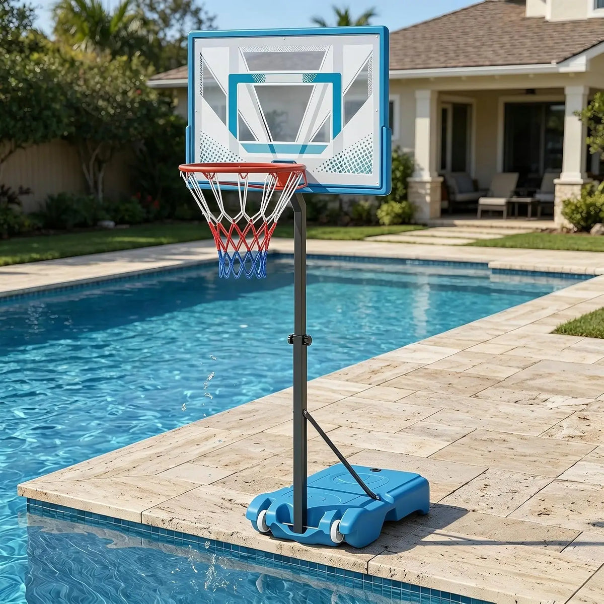 Portable Pool Basketball Hoop With Adjustable Shatterproof Backboard