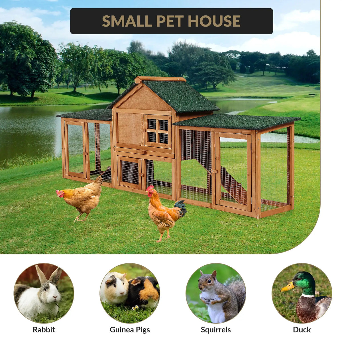DishyKooker Two Story Wooden Outdoor Rabbit Hutch With Runs