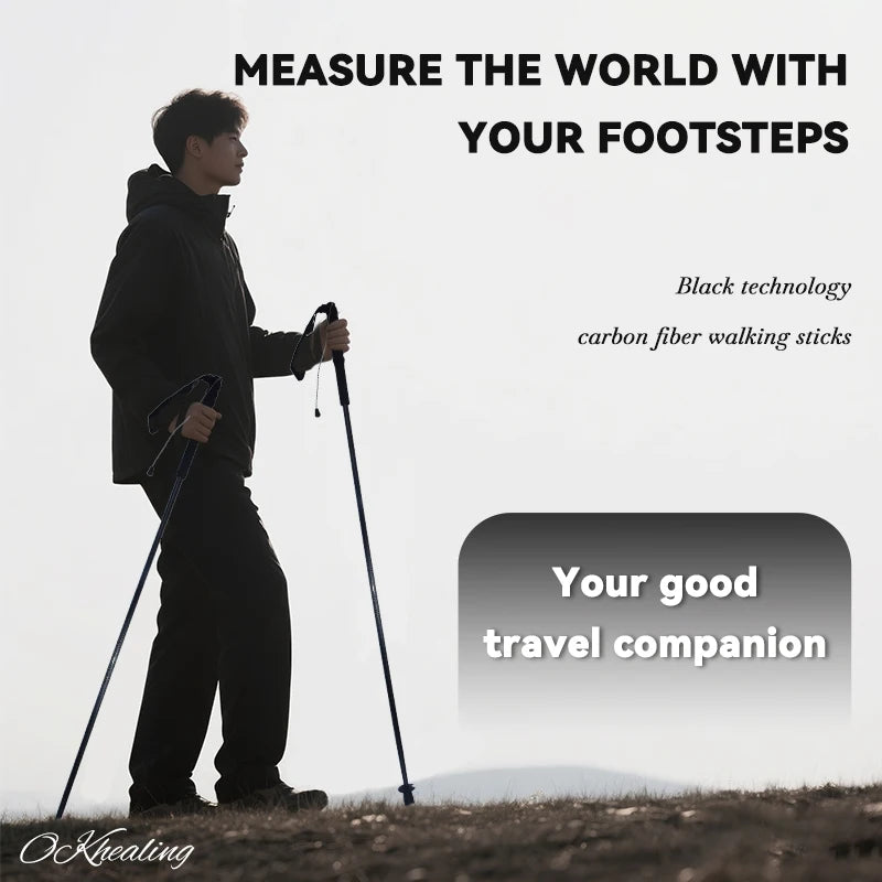 Okhealing Carbon Fiber Foldable 5 Section Lightweight Trekking Poles