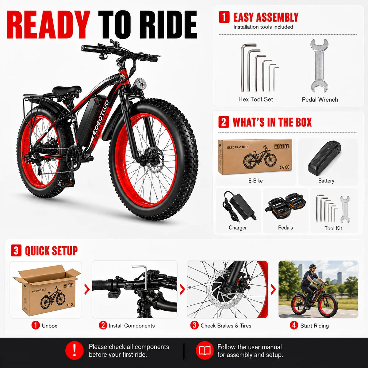 Eoeotwo 1500W Peak Fat Tire Ebike 34Mph 48V 15Ah Battery