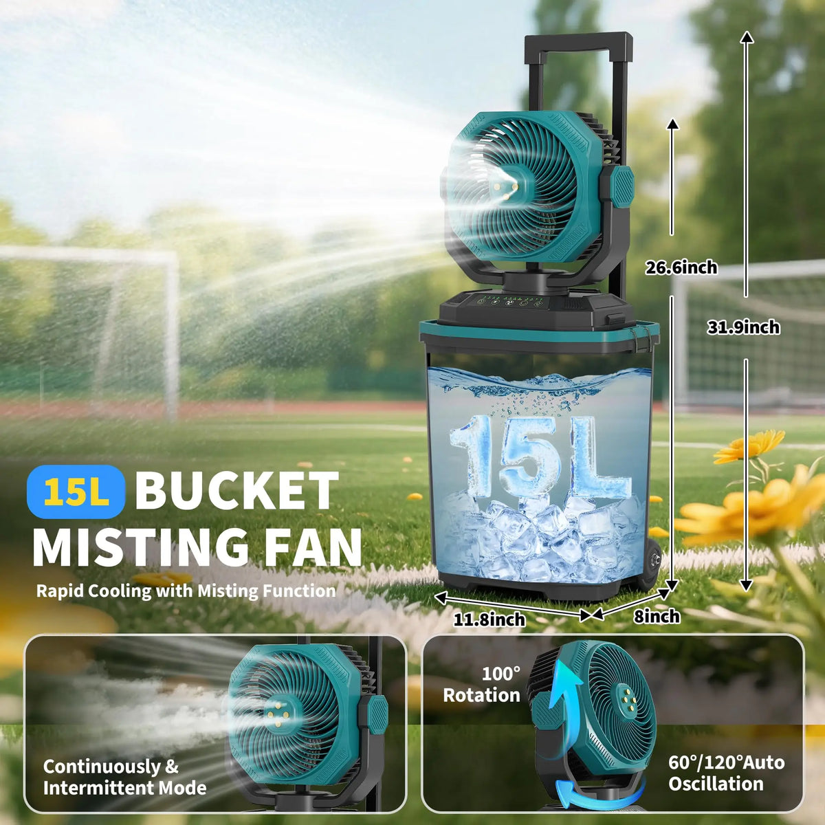 HiMiss Rechargeable Misting Bucket Fan Portable Outdoor Cooling System