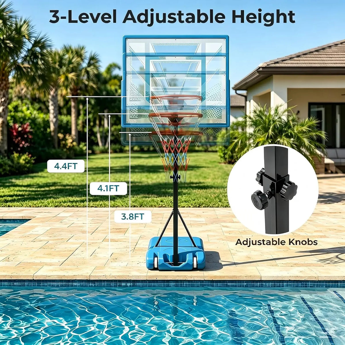 Portable Pool Basketball Hoop With Adjustable Shatterproof Backboard