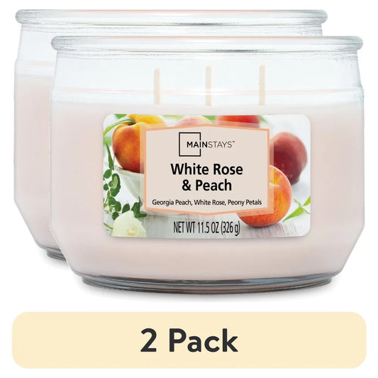 White Rose Peach Scented Three Wick Candle Home Fragrance