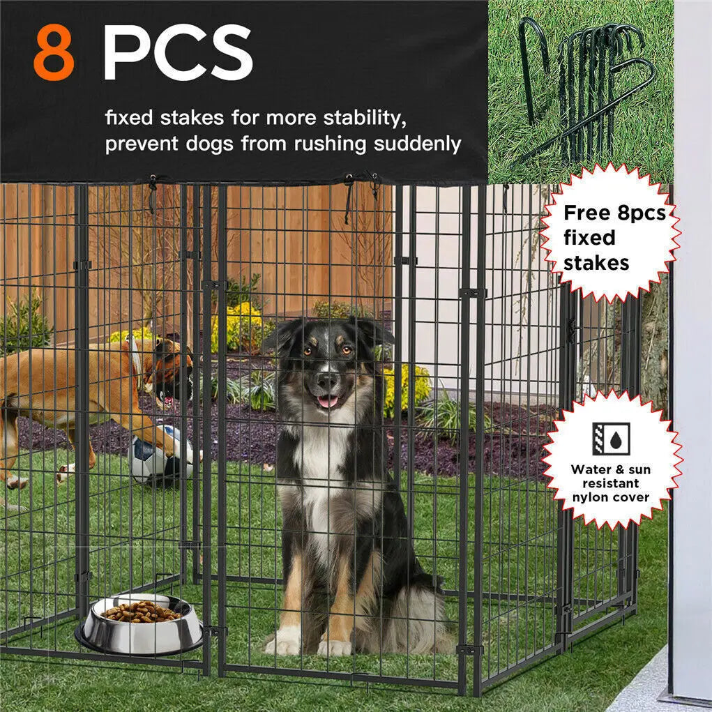 Durable Iron Dog Cage Outdoor Pet Run Enclosure With Roof