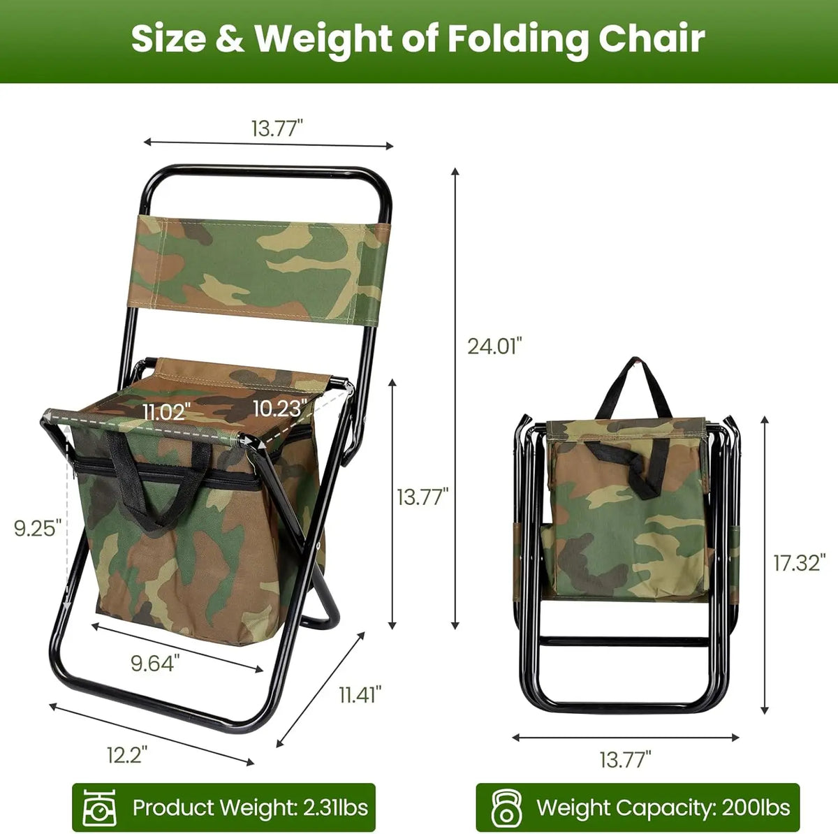 Portable Foldable Fishing Chair With Cooler Bag For Camping