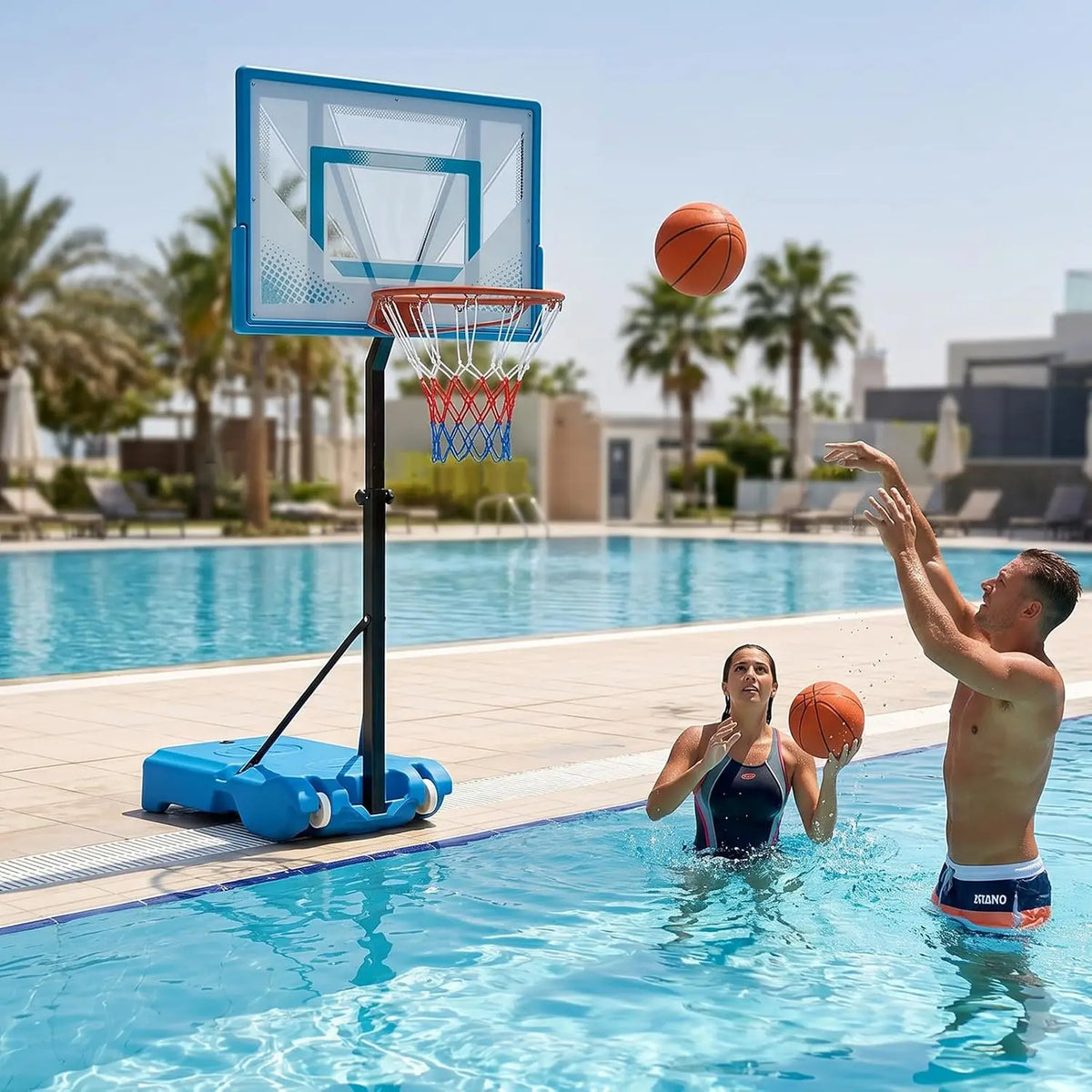 Portable Pool Basketball Hoop With Adjustable Shatterproof Backboard