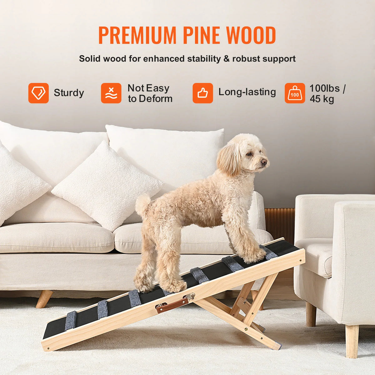 SucceBuy Folding Dog Ramp Anti Slip Adjustable Wooden Pet Steps