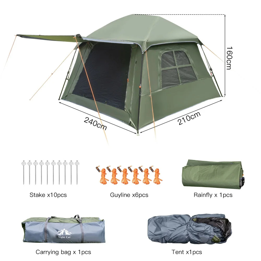 Night Cat Four Person Pop Up Camping Tent With Vestibule