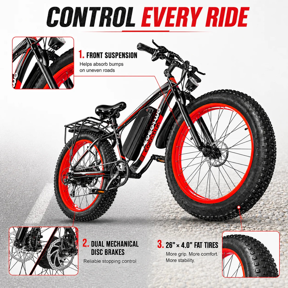 Eoeotwo 1500W Peak Fat Tire Ebike 34Mph 48V 15Ah Battery