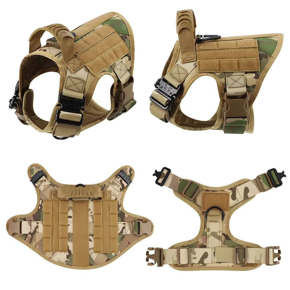 Tactical Dog Harness Collar Leash Training Vest Patches Set Nylon