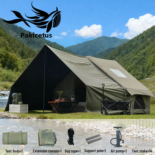 Pakicetus Inflatable Camping Tent With Extended Sun Canopy Design