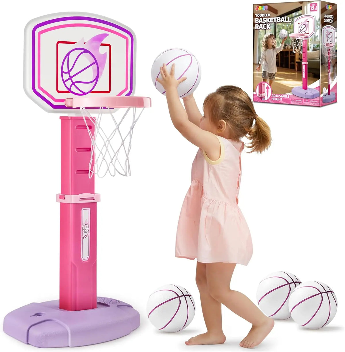 Joyfy Adjustable Indoor Basketball Hoop Game Set for Kids