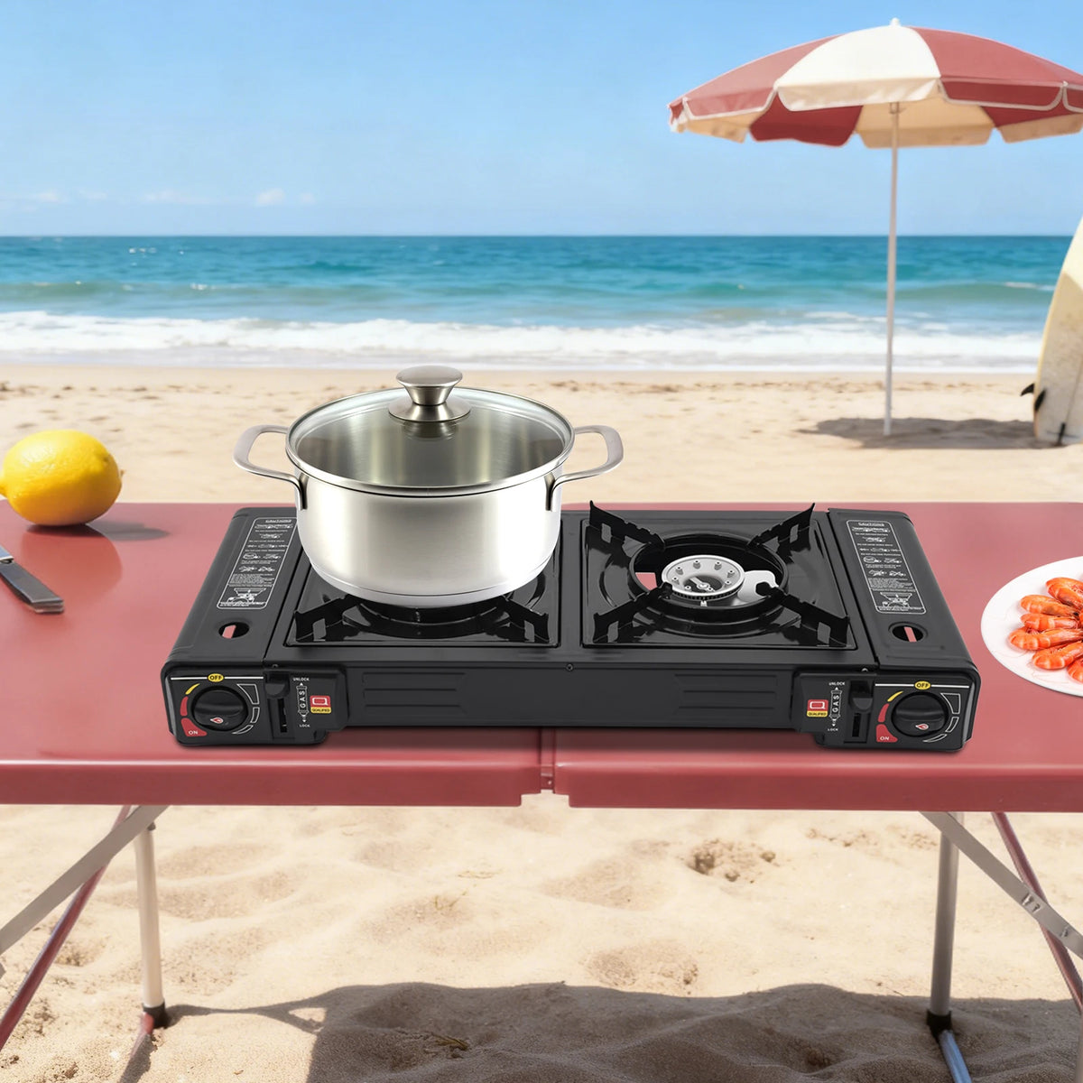 Portable Dual Burner Camp Stove With Storage Case For Outdoors