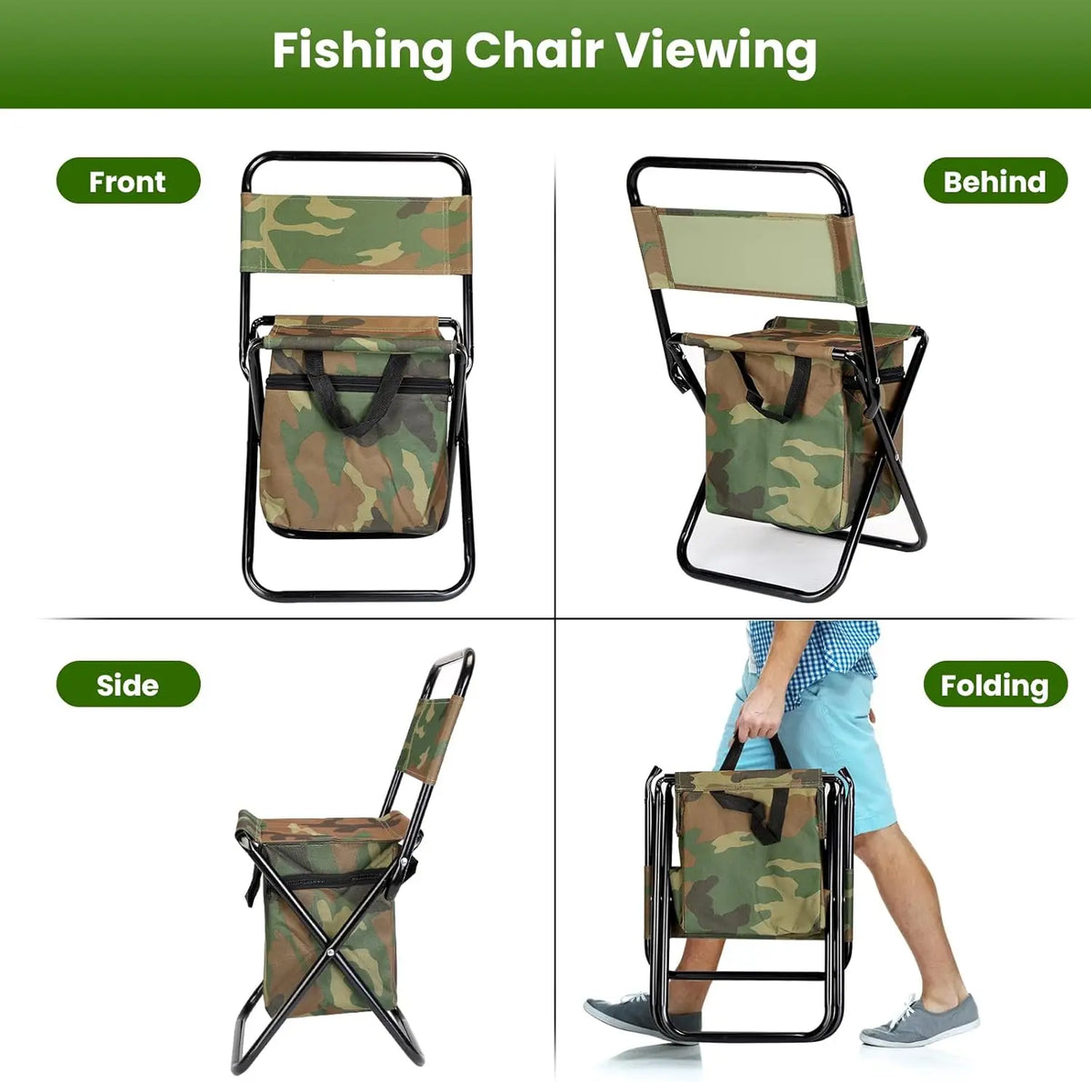 Portable Foldable Fishing Chair With Cooler Bag For Camping