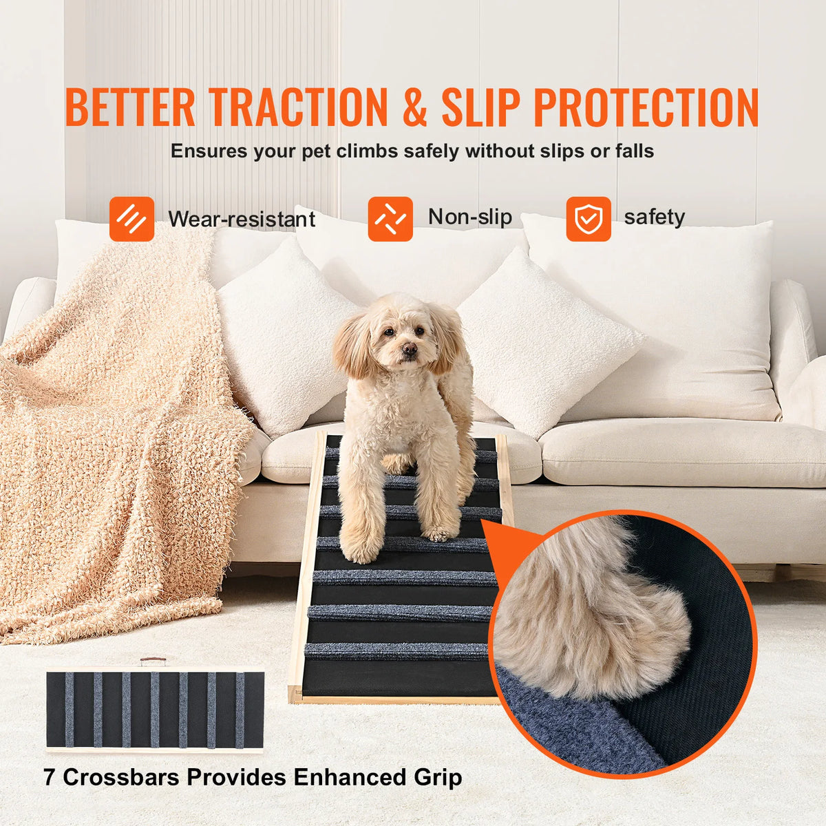SucceBuy Folding Dog Ramp Anti Slip Adjustable Wooden Pet Steps