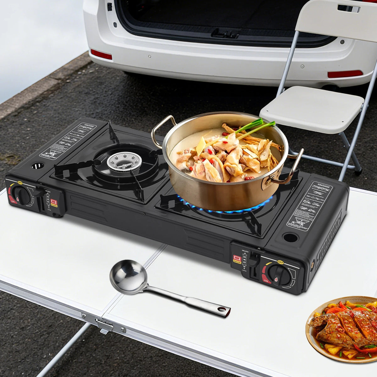 Portable Dual Burner Camp Stove With Storage Case For Outdoors