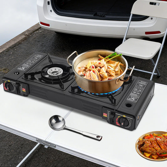 Portable Dual Burner Camp Stove With Storage Case For Outdoors