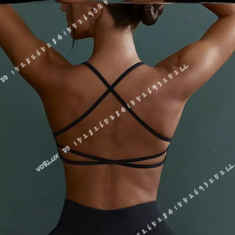 Womens Cross Back Shockproof Sports Bra For Gym And Yoga