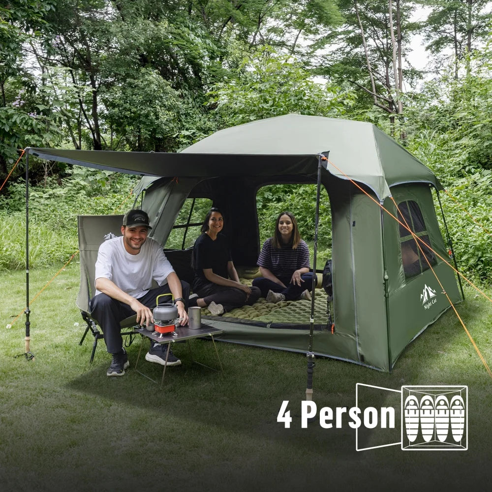 Night Cat Four Person Pop Up Camping Tent With Vestibule