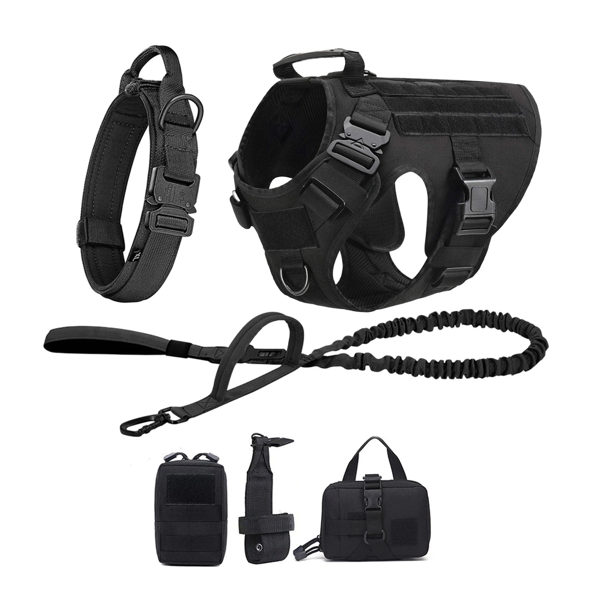 Tactical Nylon Dog Harness With Quick Release Molle Pouches For Training