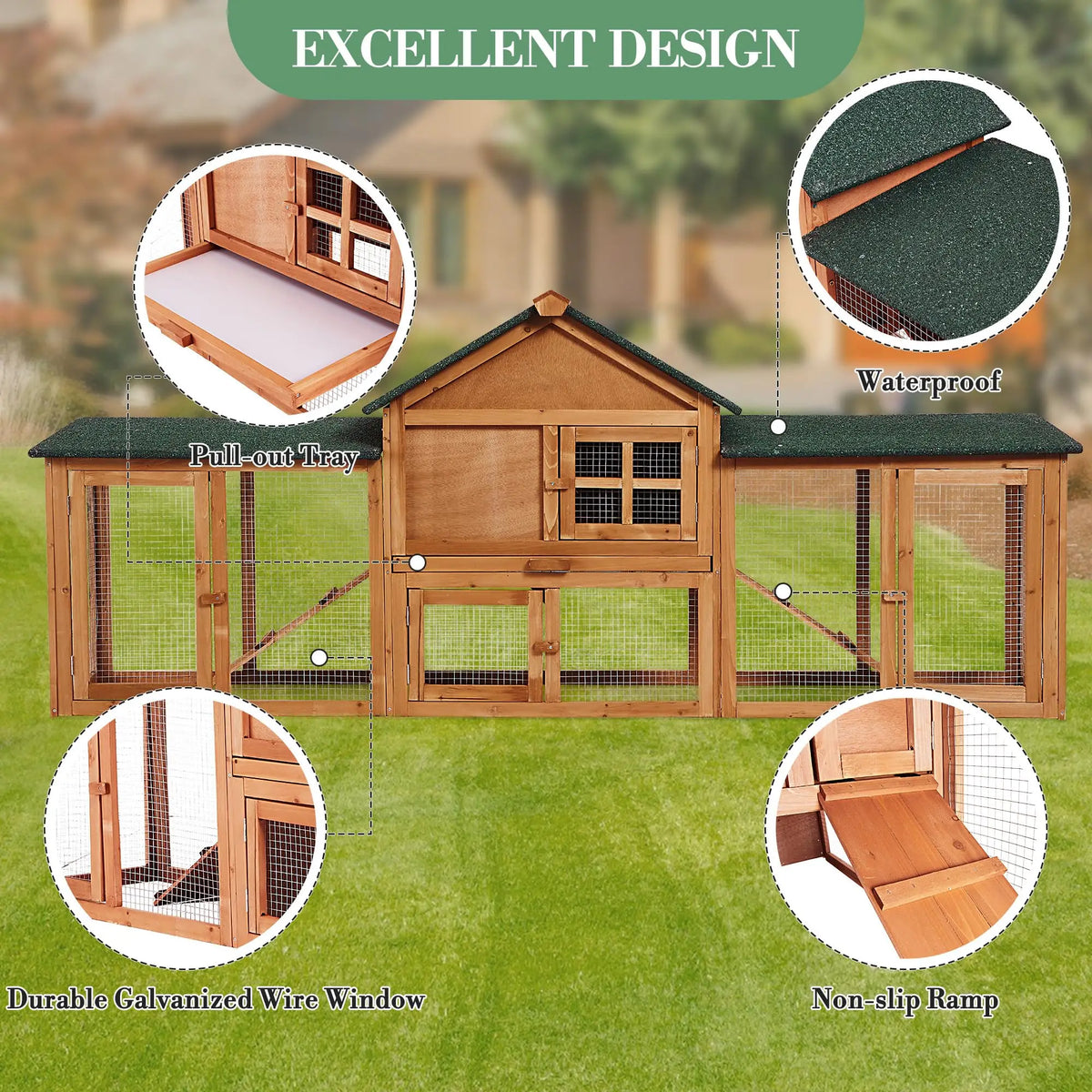 DishyKooker Two Story Wooden Outdoor Rabbit Hutch With Runs