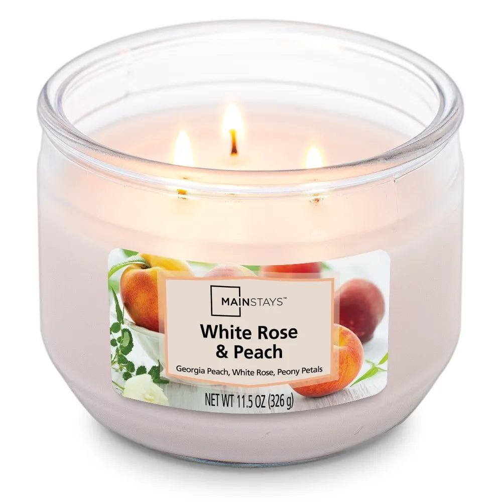 White Rose Peach Scented Three Wick Candle Home Fragrance
