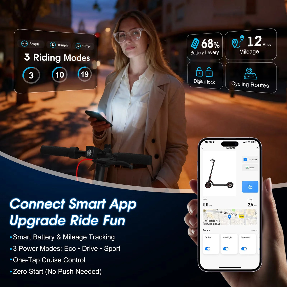 OBX 350W Foldable Adult Electric Scooter With Convenient App Control