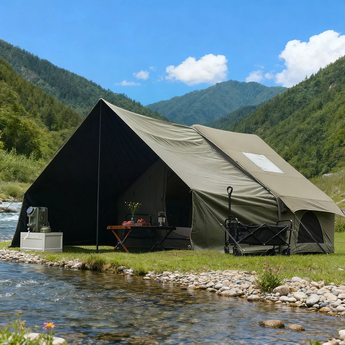 Pakicetus Inflatable Camping Tent With Extended Sun Canopy Design