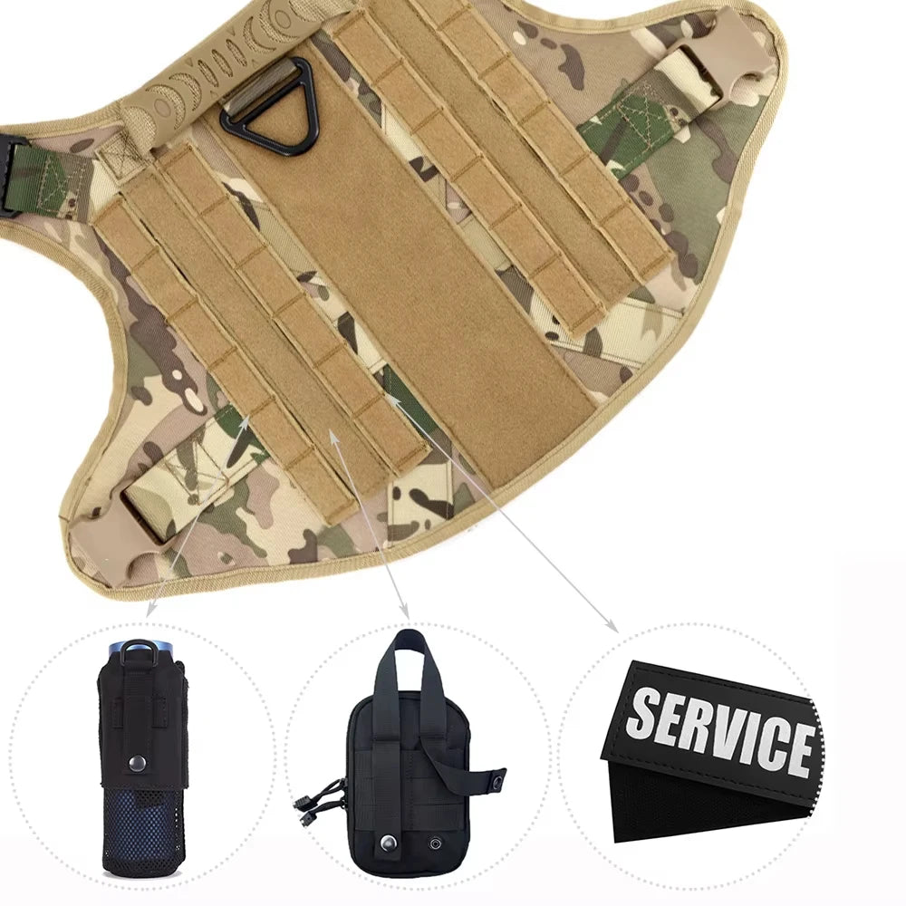 Tactical Dog Harness Collar Leash Training Vest Patches Set Nylon