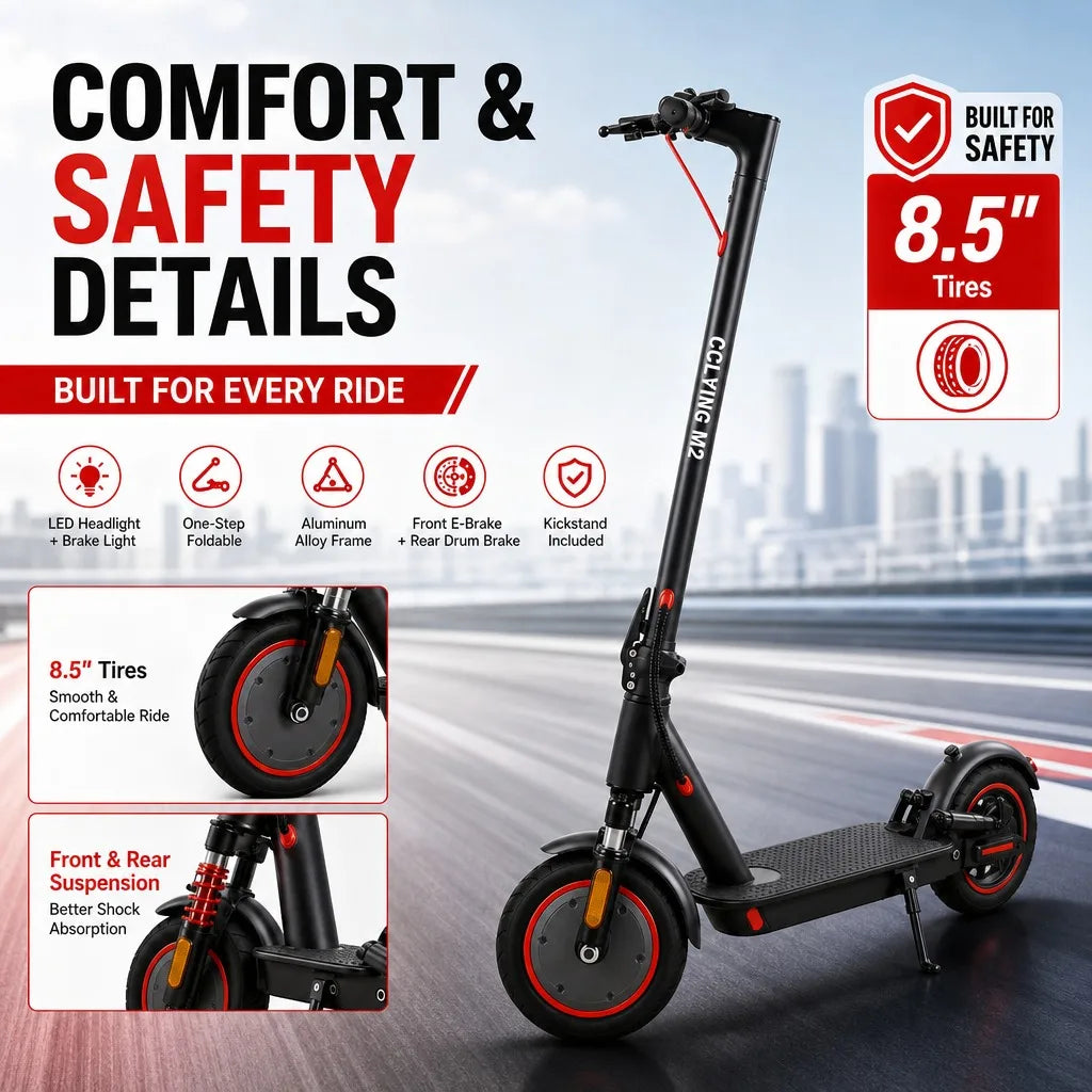 Portable Foldable Electric Scooter For Adults Shock Absorbing Suspension Wheels