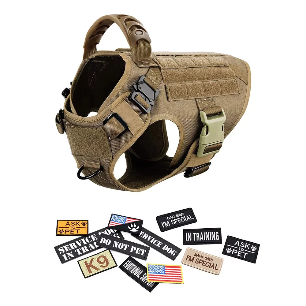 Tactical Dog Harness Collar Leash Training Vest Patches Set Nylon