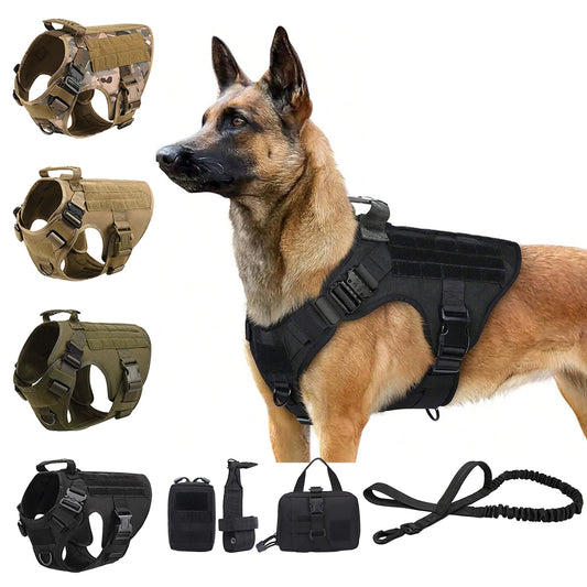 Tactical Nylon Dog Harness With Quick Release Molle Pouches For Training