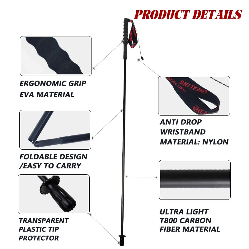 Okhealing Carbon Fiber Foldable 5 Section Lightweight Trekking Poles