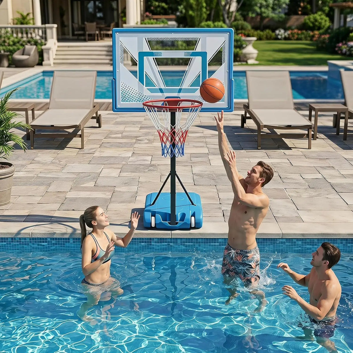 Portable Pool Basketball Hoop With Adjustable Shatterproof Backboard