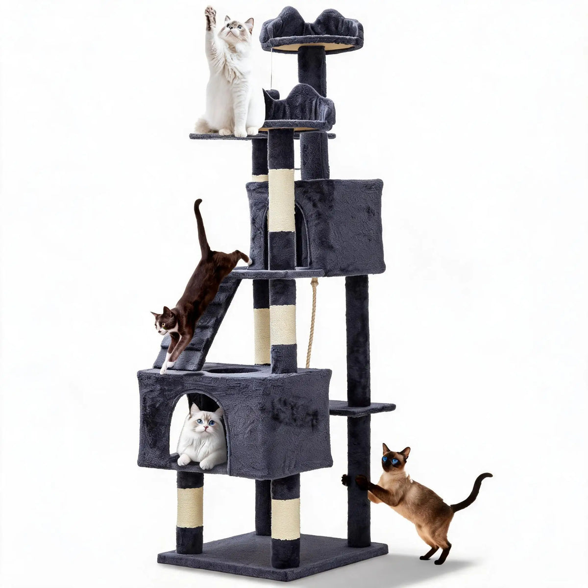 Multi-Level Cat Tree With Sisal Scratching Posts Condos Perches
