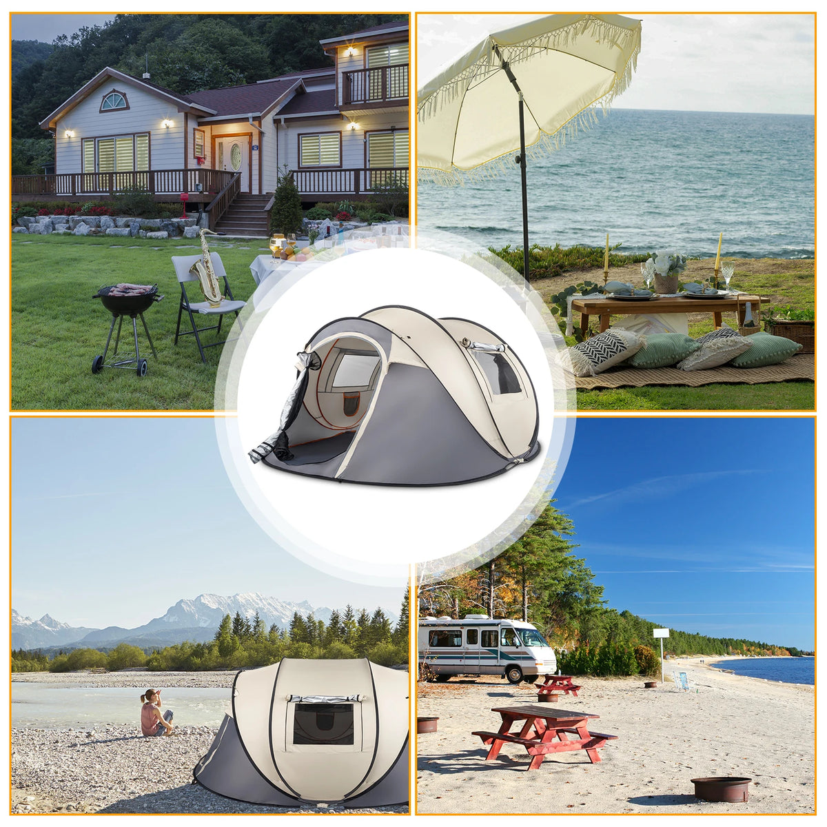Outdoor Camping Instant Pop Up Tent With Integrated Vestibule Storage
