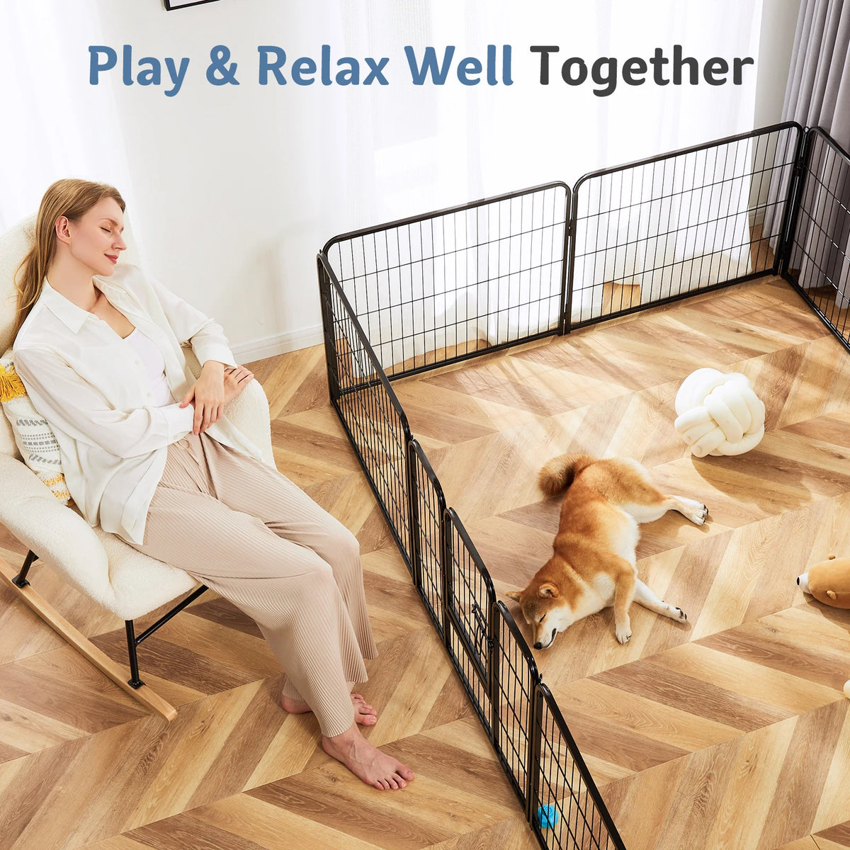 JHK Metal Foldable Dog Playpen For Indoor And Outdoor Use
