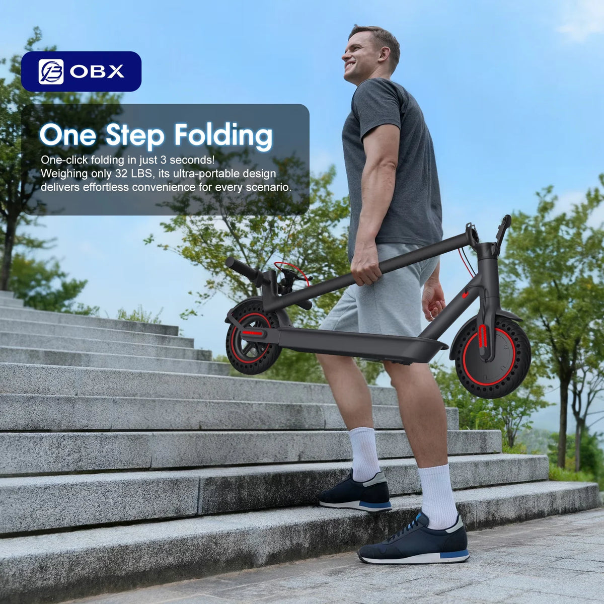 OBX 350W Foldable Adult Electric Scooter With Convenient App Control