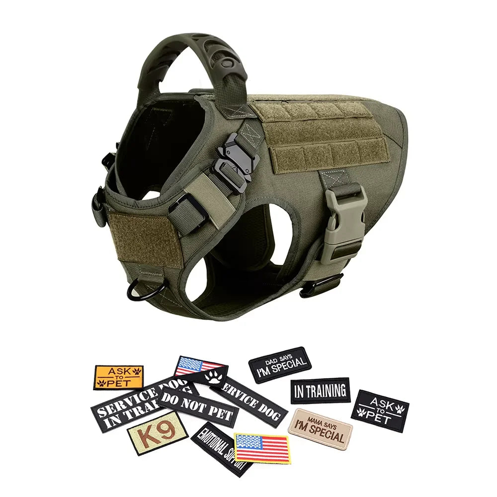 Tactical Dog Harness Collar Leash Training Vest Patches Set Nylon
