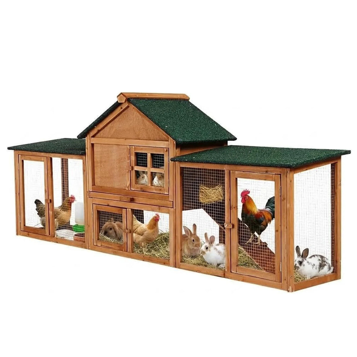 DishyKooker Two Story Wooden Outdoor Rabbit Hutch With Runs
